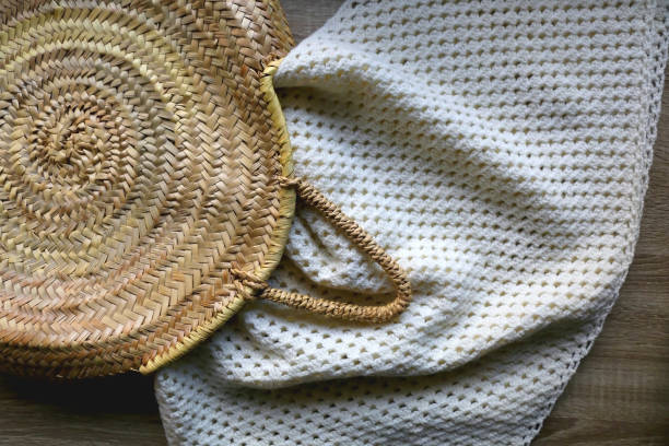 istock Straw bag and Knitted Blanket 1361729066