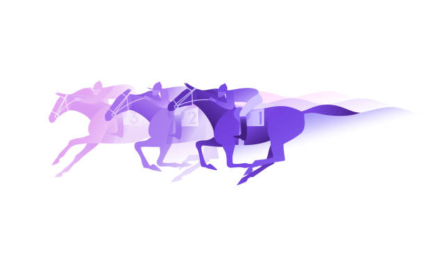 illustrazioni stock, clip art, cartoni animati e icone di tendenza di corse equestri pianeggianti, tre cavalli - steeplechasing
