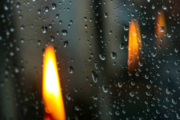 Rain and candle in the pine