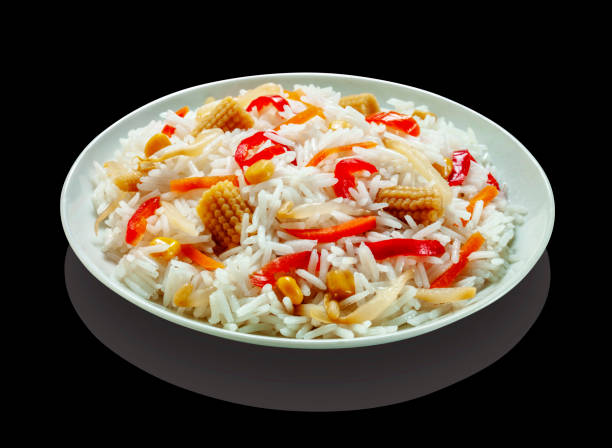 istock plate of rice salad on a black mirror surface 1361740770