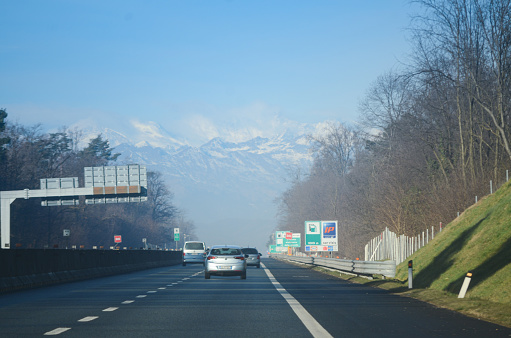 Milano, Italy - December 26th 2021Few cars on the road in the highway due to a festive sunday and a high covid-19 contagion rate for the end of the year holidays of 2021