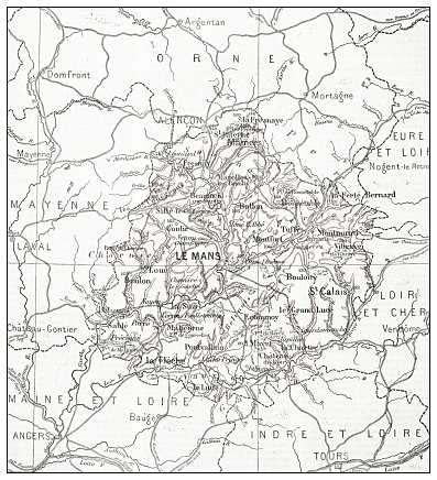 Antique French map of Sarthe (département)