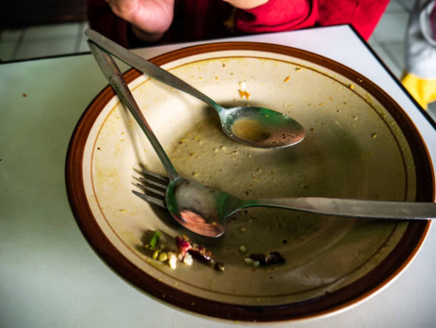 empty plate after eating with open spoon