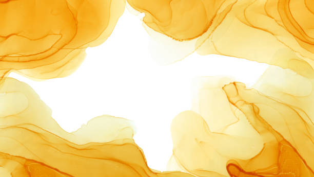 Orange marbled ink banner background with copy space.