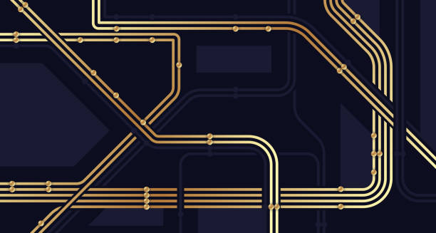 stockillustraties, clipart, cartoons en iconen met networking lines pathways abstract background - metro spoorwegvervoer