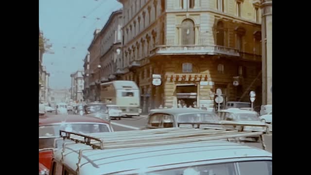 Italy 1964, Rome street scene with traffic in 60's
