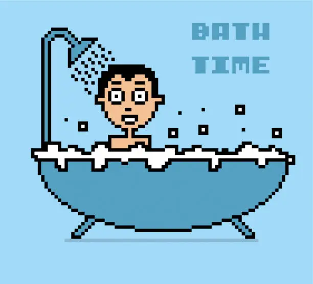 Vector illustration of Bath time pixel illustration
