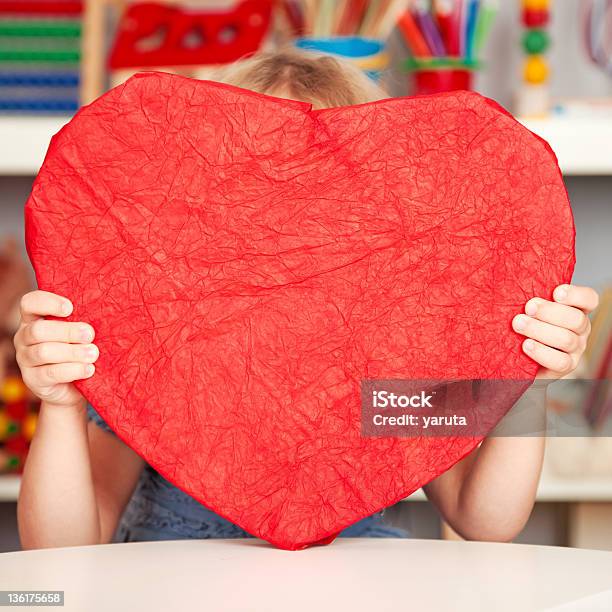 Happy Child With Paper Heart Stock Photo - Download Image Now - Preschool, Art And Craft, Bright