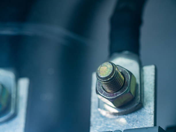 istock Connection of a high-voltage electricity cable, screwed to a terminal. 1361756605
