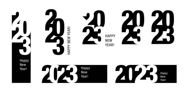 2023 Card Merry Christmas and Happy New Year 2023 background in typographical style, card. 2023 stock illustrations