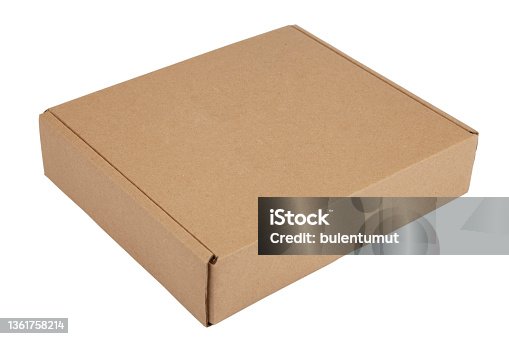 istock Isolated shot of blank old cardboard box on white background 1361758214