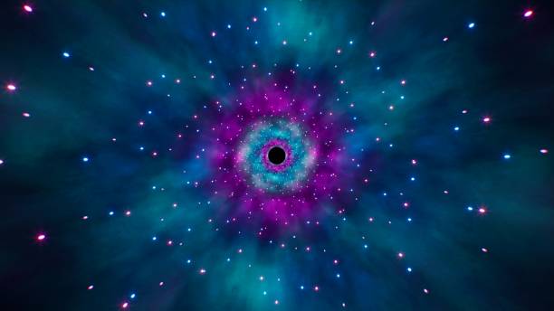 istock Shiny Neon Color Glitters and Holes in Nebula Background 1361758231