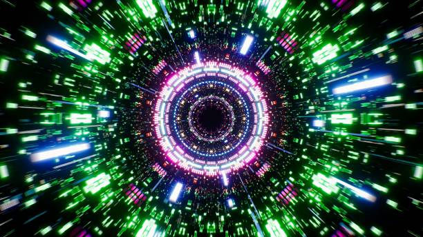 istock Neon Light Colorful Mechanical Tunnel Background 1361758241
