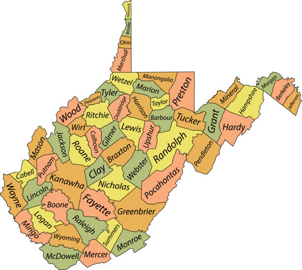 ilustrações de stock, clip art, desenhos animados e ícones de pastel counties map of west virginia, usa - west virginia map topography topographic map