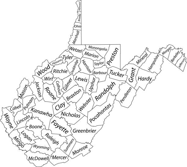 ilustrações, clipart, desenhos animados e ícones de mapa dos condados brancos da virgínia ocidental, eua - west virginia map topography topographic map