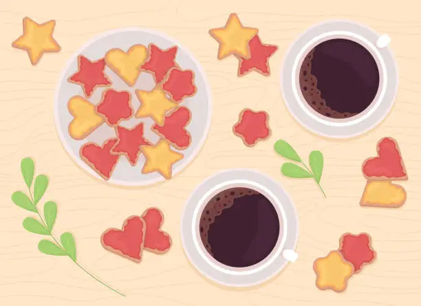 Vector illustration of Cookies for Valentine flat color vector illustration