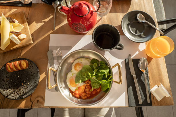 istock Top view of savoury Breakfast in the sunlight 1361765408