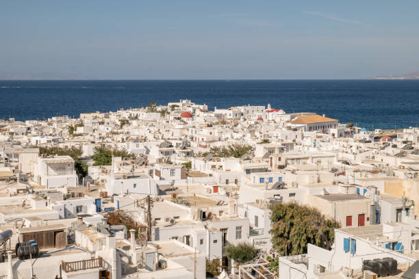 istock Mykonos town and coastline in daylight 1361766015
