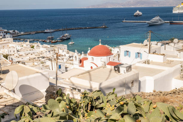 istock Mykonos town and coastline in daylight 1361766782