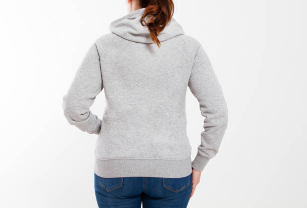 istock pretty woman in gray pullover hoodie mockup - back view cropped image 1361768826