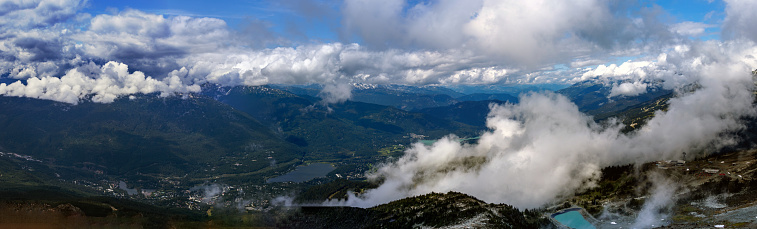 Bird's eye view of Whistler and surroundings, BC, Canada. Mt. Blackcombe is one of the tallest peaks on the Pacific coast. It takes a 3 km ride up the sky lift to get to this tall skier's paradise. The scenery from here is spectacular.