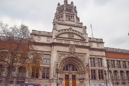 London, United Kingdom - December 21 2021: Victoria and Albert Museum, V & A in South Kensington exterior view.