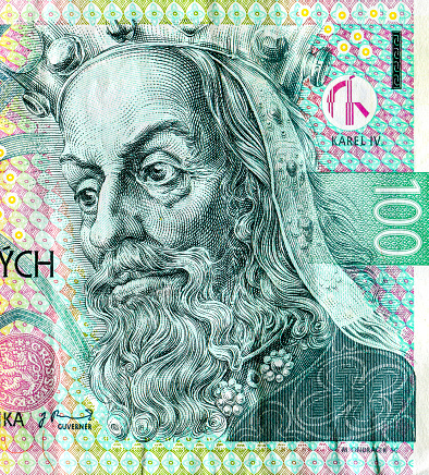 Karl IV Luxembourg portrait from Czech money banknote of 100 crowns