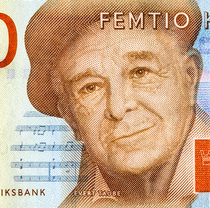 Evert Taube portrait from fifty Swedish crowns banknotes
