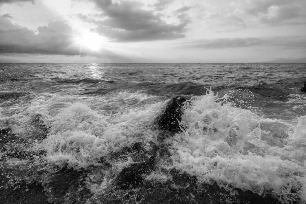 istock Ocean Beach Wave Sunset Black And White 1361778843