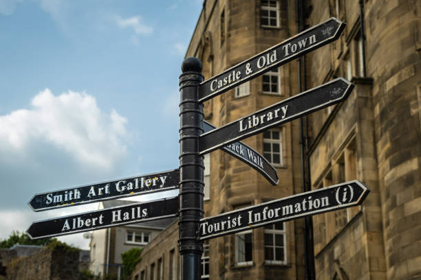 Sign post highlighting the directions to attractions in stirling town centre stock photo