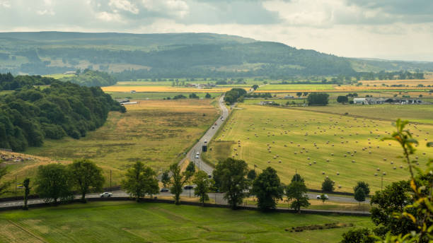 View down the A811 or Dumbarton road heading south through Stirlingshire stock photo