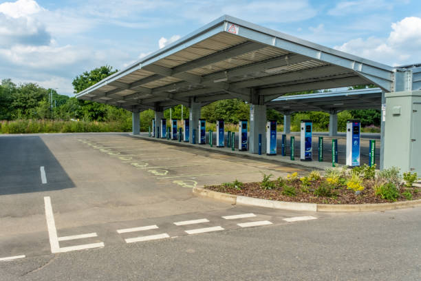 Empty Electric Vehicle Charging points at Stirling Park and Ride, Scotland stock photo