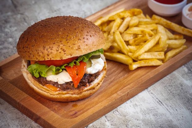 istock Hamburger and french fries 1361780369