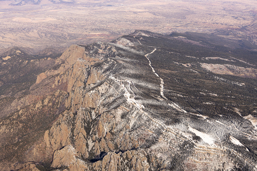 Aerial view of Sandia Mountains, New Mexico, USA