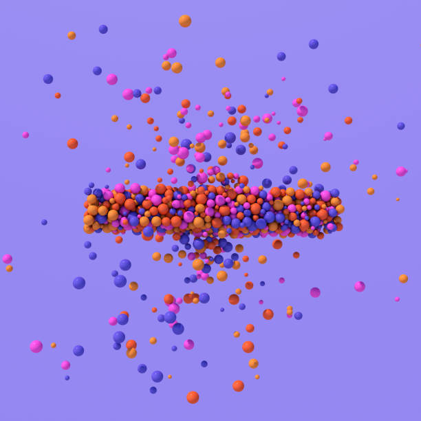 istock Bright colorful particles flying. Violet background. Abstract illustration, 3d render. 1361791410