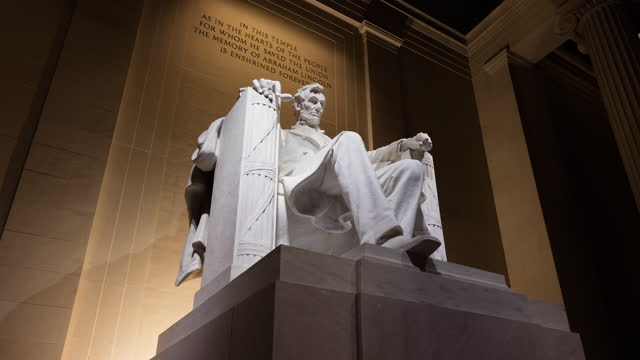 Abraham Lincoln Statue - Lincoln Memorial - Washington, D.C. - Night - Tracking Shot