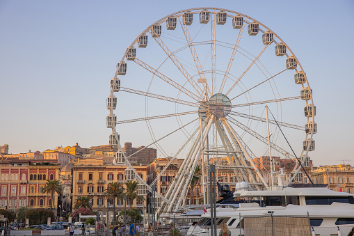 View of the ferris wheel at the port of Cagliari, Sardinia, Italy.