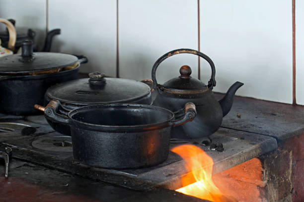 istock Iron pans over wood stove 1361817293