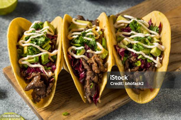 Homemade Korean Beef Bulgogi Tacos Stock Photo - Download Image Now - Taco, Coleslaw, Korean Culture
