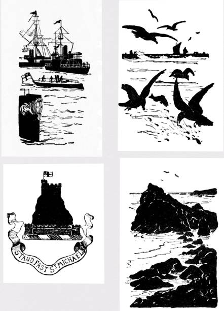 kornwalia, anglia sylwetki - glastonbury stock illustrations