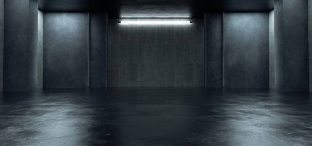 istock Advanced background High end scenario concrete wall 3D rendering booth Exhibition hall Dark technology 1361823151