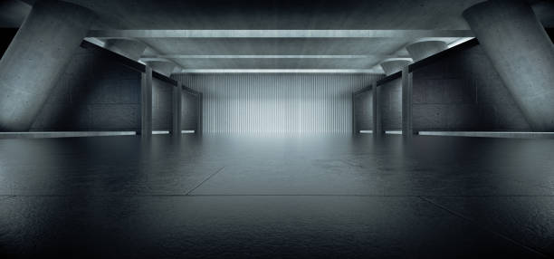 istock Advanced background High end scenario concrete wall 3D rendering booth Exhibition hall Dark technology 1361823153