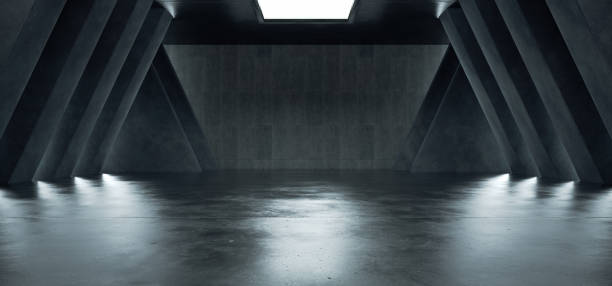 istock Advanced background High end scenario concrete wall 3D rendering booth Exhibition hall Dark technology 1361823177