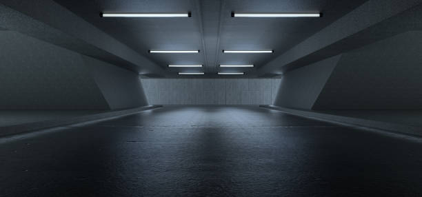 istock Advanced background High end scenario concrete wall 3D rendering booth Exhibition hall Dark technology 1361823221