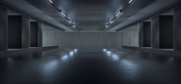 istock Advanced background High end scenario concrete wall 3D rendering booth Exhibition hall Dark technology 1361823223