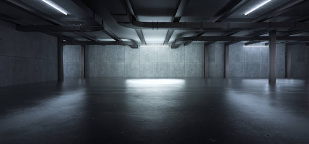 istock Advanced background High end scenario concrete wall 3D rendering booth Exhibition hall Dark technology 1361823225