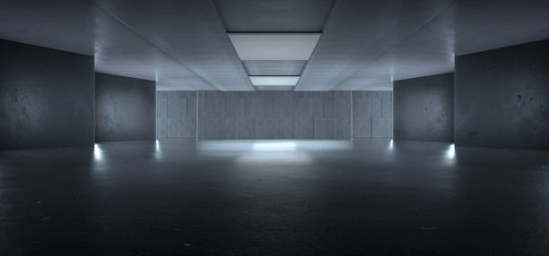 istock Advanced background High end scenario concrete wall 3D rendering booth Exhibition hall Dark technology 1361823243