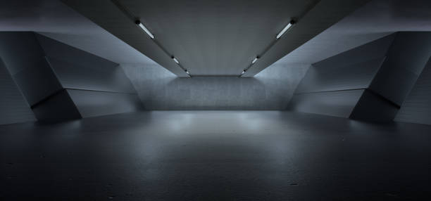 istock Advanced background High end scenario concrete wall 3D rendering booth Exhibition hall Dark technology 1361823247