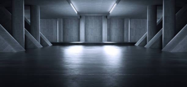 istock Advanced background High end scenario concrete wall 3D rendering booth Exhibition hall Dark technology 1361823397