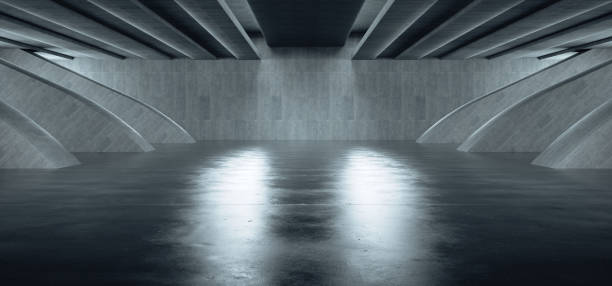 istock Advanced background High end scenario concrete wall 3D rendering booth Exhibition hall Dark technology 1361823400